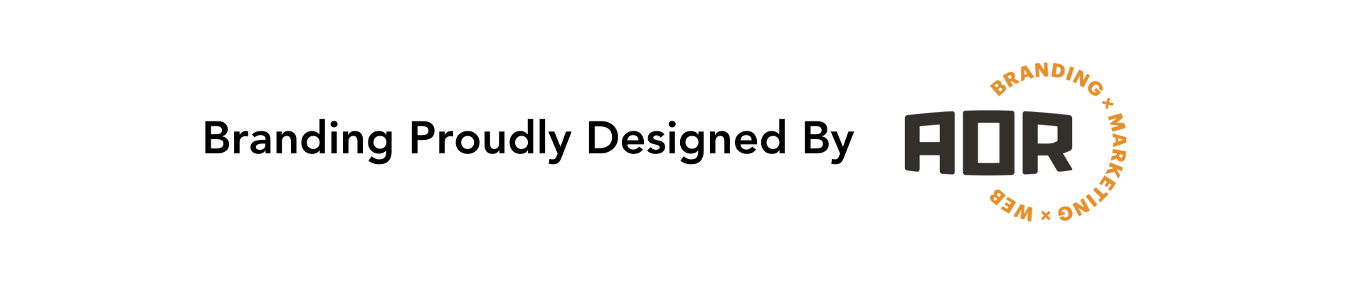 Branding Proudly Designed By AOR logo with circular text branding, marketing, web