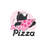 Bear holding pink pizza slice with text "Sexy Pizza"