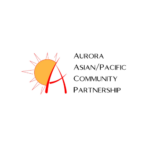 Aurora Asian/Pacific Community Partnership logo, red "A" over orange sunburst design