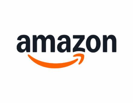 Amazon logo with black text and orange smile arrow