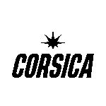 Corsica logo with stylized starburst above bold text
