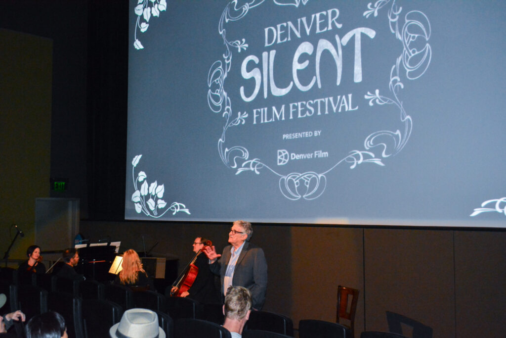 Denver Silent Film Festival, presented by Denver Film, with live musicians and a person speaking