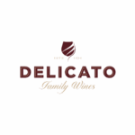 Delicato Family Wines logo with dark red text and wine glass icon