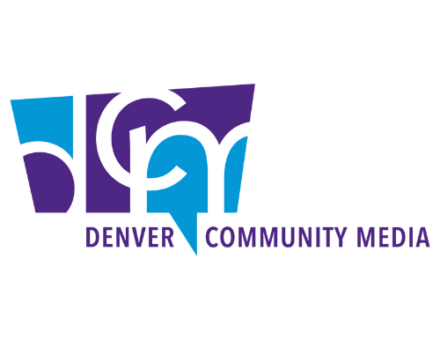 Denver Community Media logo with stylized purple and blue shapes