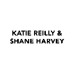 Text reading "Katie Reilly & Shane Harvey" in bold black font on white background