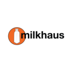Milkhaus logo with orange circle and white milk bottle icon