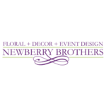 Newberry Brothers logo with text "Floral Decor Event Design" in purple and green flourish design
