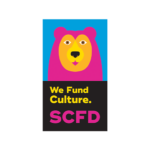 Pink bear illustration with text: "We Fund Culture. SCFD"