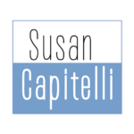 Susan Capitelli logo, black text on blue and white background