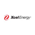 Xcel Energy logo with red stylized swirl and black text