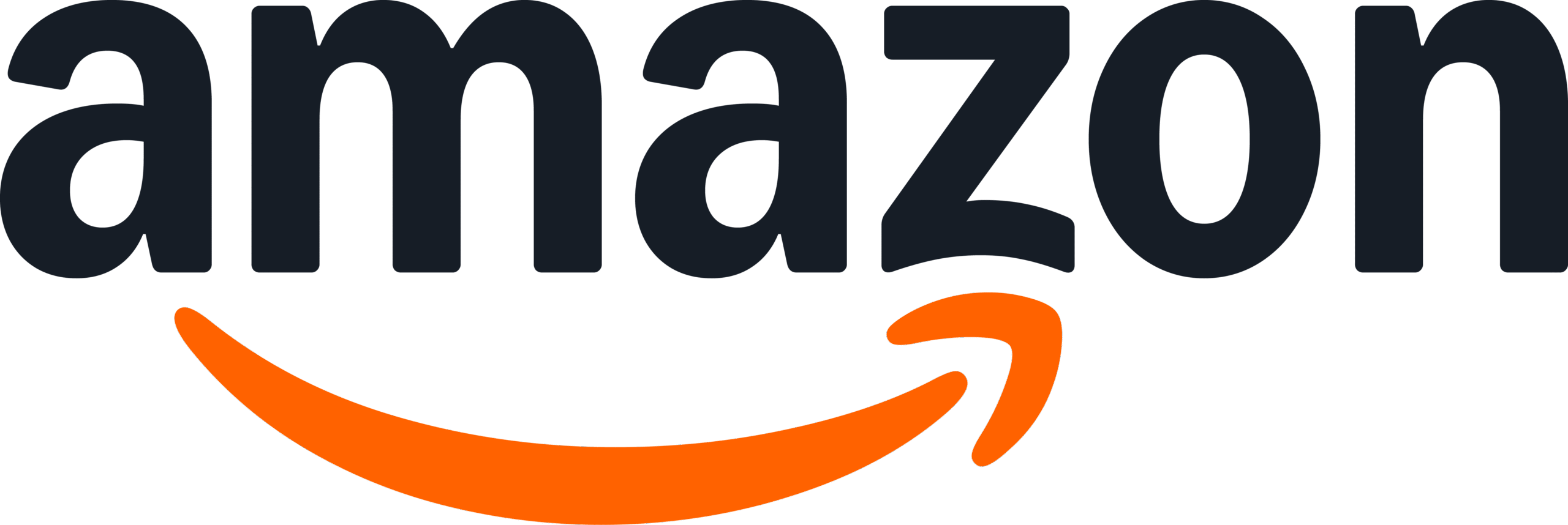 Amazon logo with black text and orange arrow forming a smile