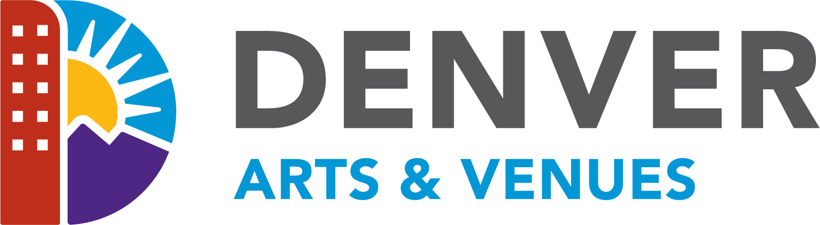 Denver Arts & Venues logo with a sunrise over mountains and a city building [Model: gpt-4o]