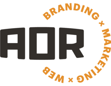 [AOR] logo with "Branding x Marketing x Web" in orange circle