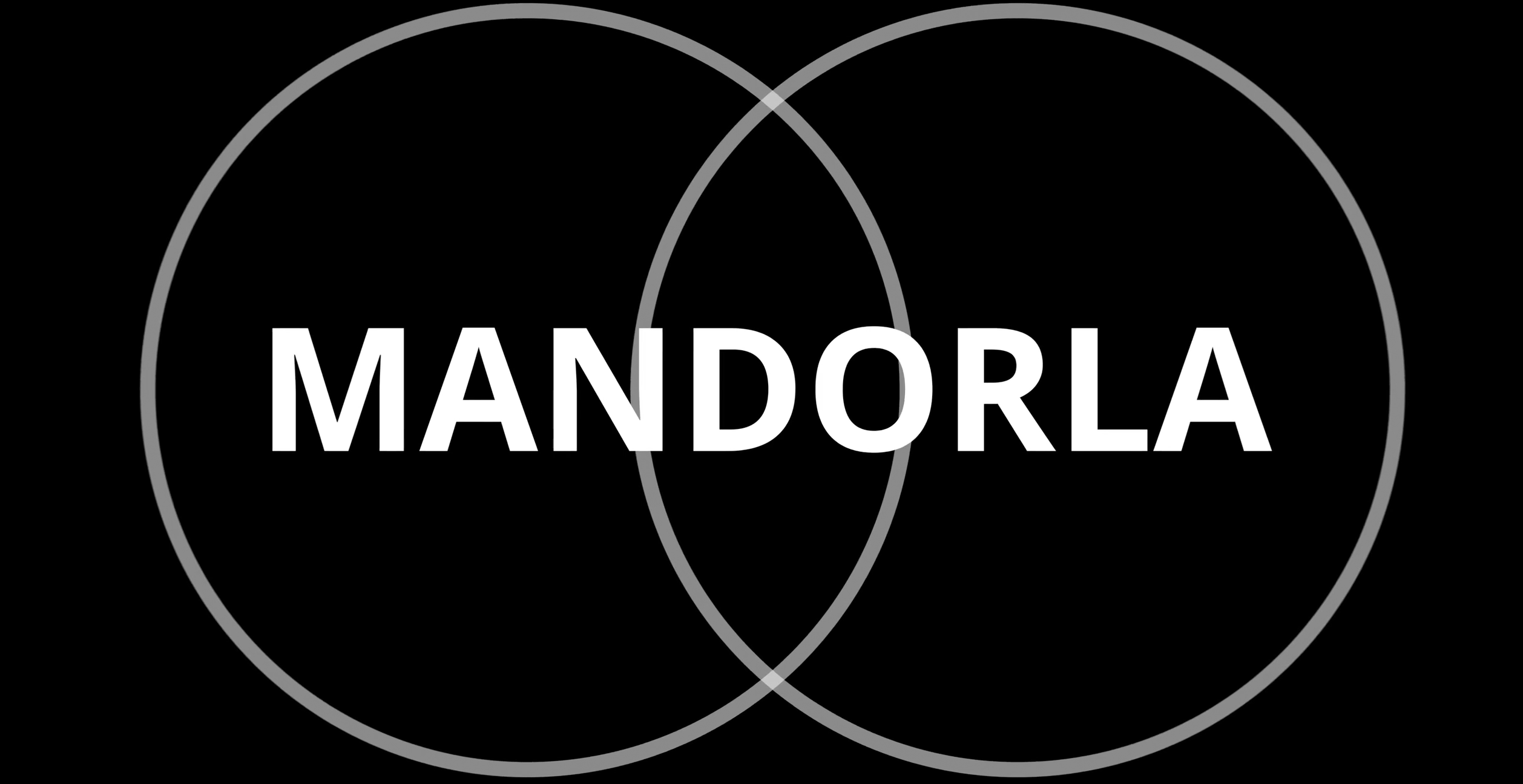 The word "MANDORLA" in bold white text overlaps two intersecting circles on a black background