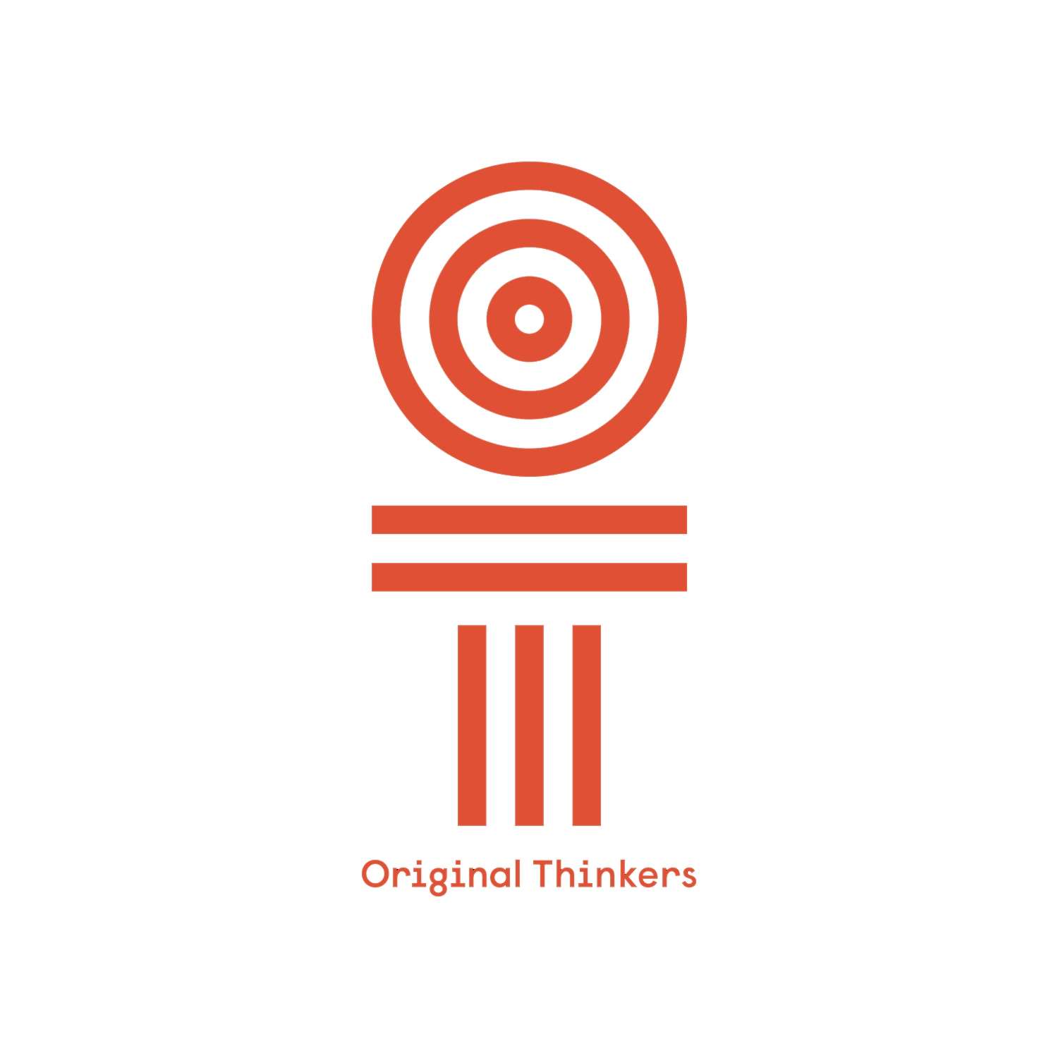 Original Thinkers logo, red geometric design with target and pillar elements
