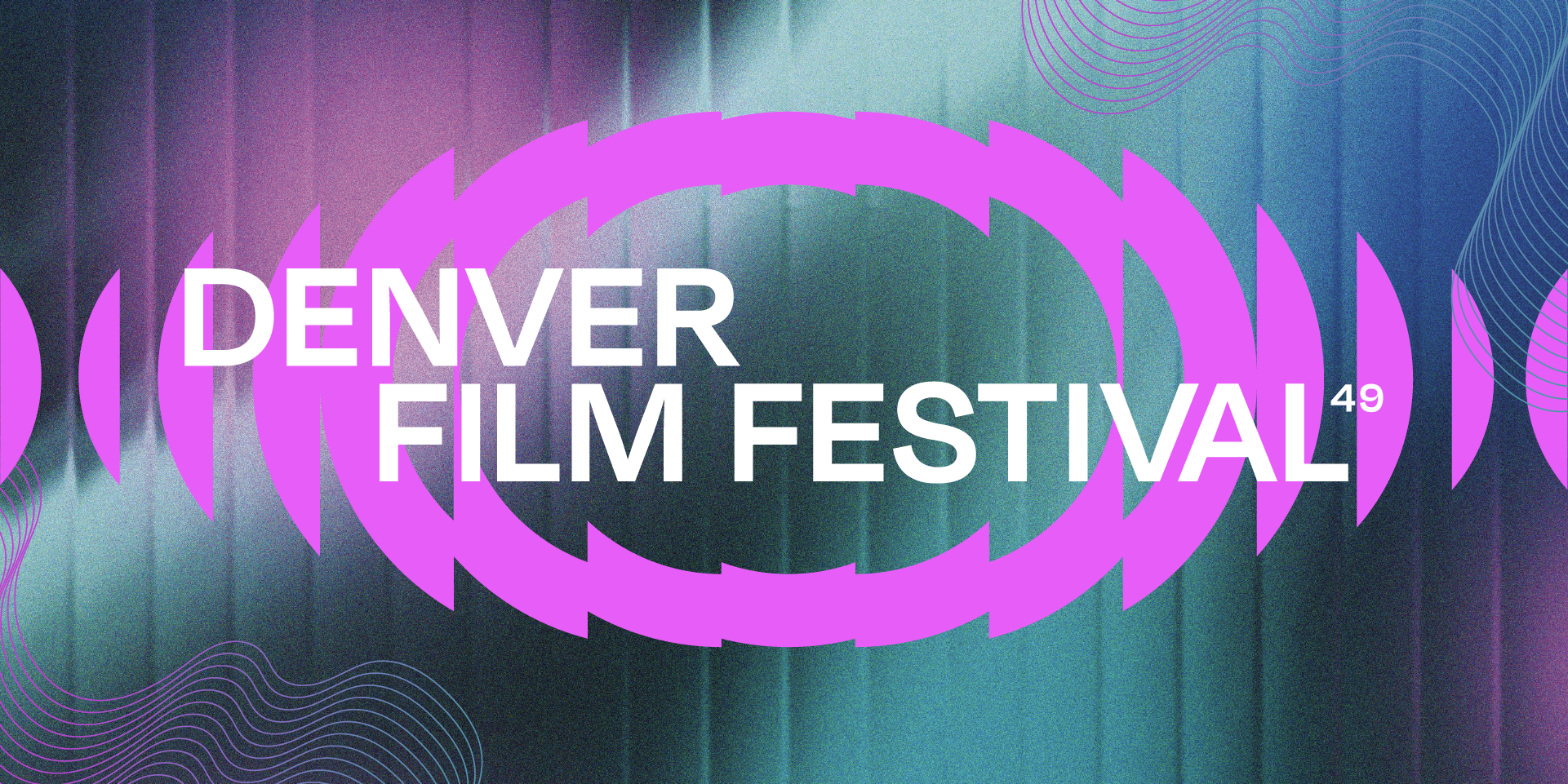Denver Film Festival 49 text with pink geometric design and gradient background
